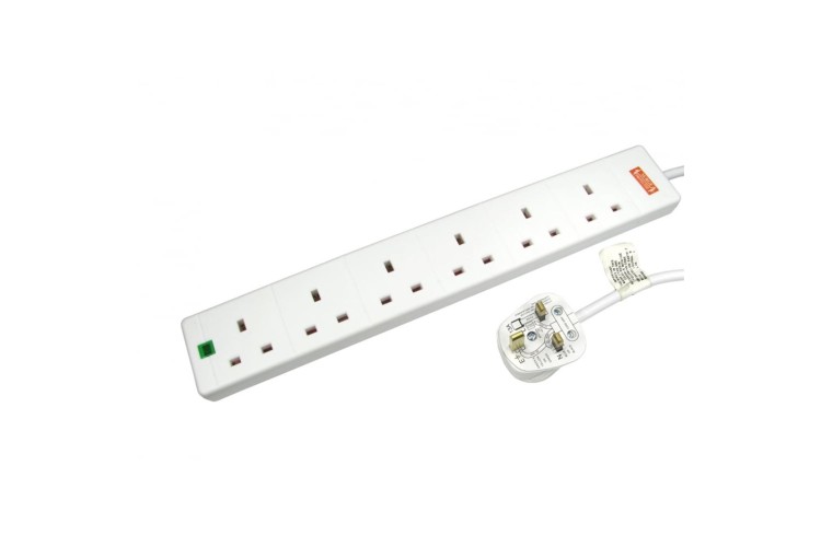 5m 6 Gang Surge Protected LED Indicator UK Mains Extension - White