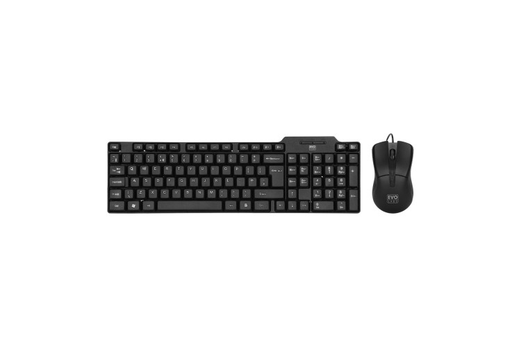 Evo Labs CM-500UK Wired Keyboard and Mouse Combo Set, USB Plug and Play, Full Size Qwerty UK Layout Keyboard with Optical Sensor Mouse, Ideal for Home or Office, Black