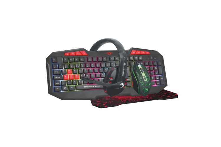 Marvo Scorpion CM375 4-in-1 Gaming Bundle, Wired Keyboard, Mouse, Headset and Mouse Pad, 7 Colour LED, Multimedia, Anti-ghosting Keys, 3200 dpi Mouse, Non-slip Mouse Pad and Stereo Headset