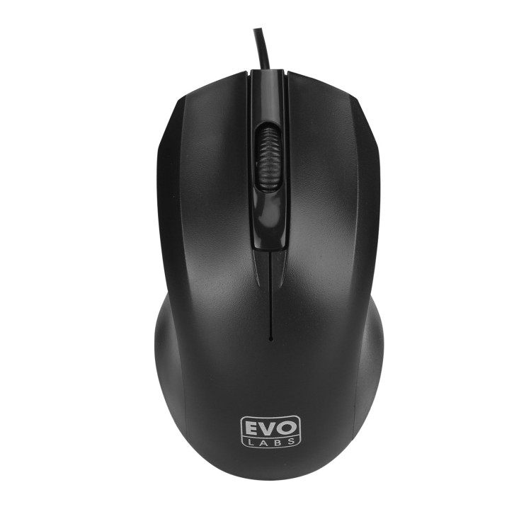 Evo Labs MO-128 Wired USB Plug and Play Mouse, 800 DPI Optical Tracking, 3 Button with Scroll Wheel,Ambidextrous Design, Matte Black