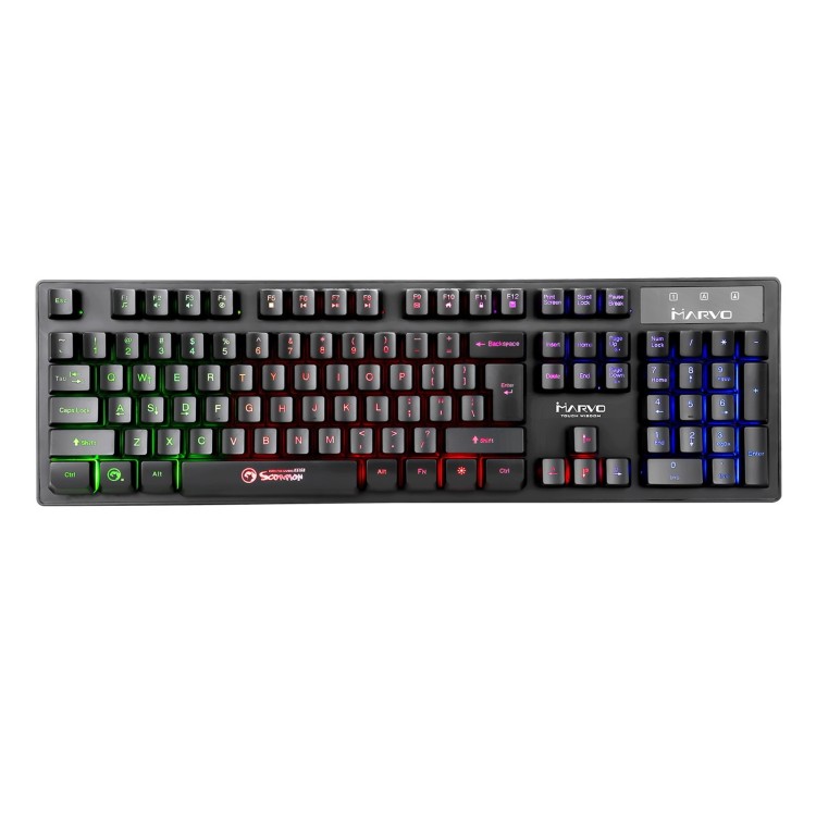 Marvo Scorpion K616A Gaming Keyboard, 3 Colour LED Backlit, USB 2.0, Frameless and Compact Design with Multi-Media and Anti-ghosting Keys, UK Layout